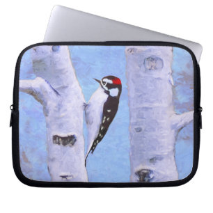 Downy Woodpecker Painting - Original Bird Art Laptop Sleeve