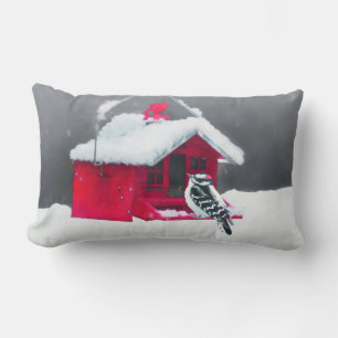 Downy Woodpecker Painting - Original Bird Art Lumbar Cushion