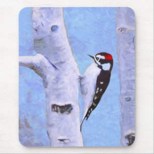 Downy Woodpecker Painting - Original Bird Art Mouse Pad