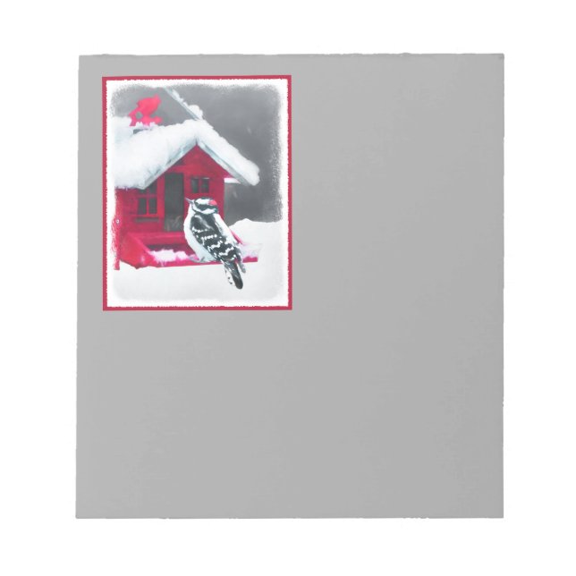 Downy Woodpecker Painting - Original Bird Art Notepad (Front)