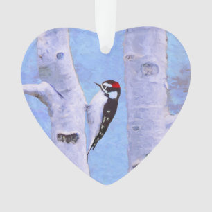 Downy Woodpecker Painting - Original Bird Art Ornament