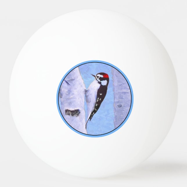 Downy Woodpecker Painting - Original Bird Art Ping Pong Ball (Front)