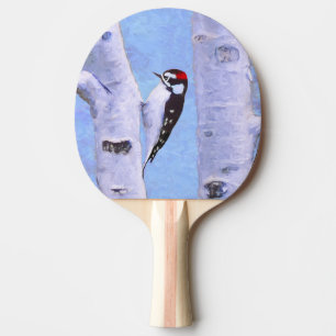 Downy Woodpecker Painting - Original Bird Art Ping Pong Paddle