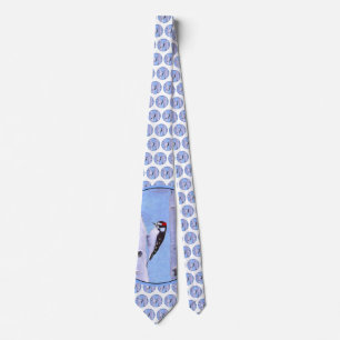 Downy Woodpecker Painting - Original Bird Art Tie