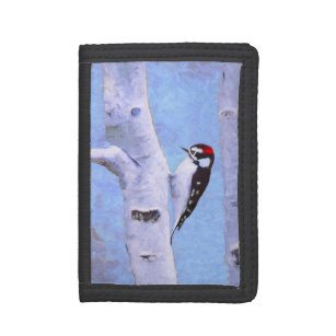 Downy Woodpecker Painting - Original Bird Art Trifold Wallet