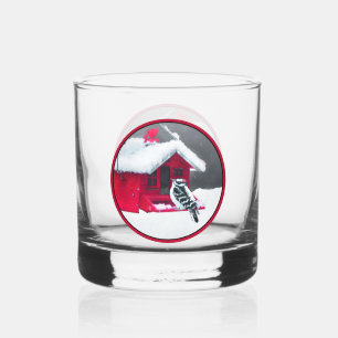 Downy Woodpecker Painting - Original Bird Art Whiskey Glass