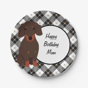 Doxie and Plaid Personalized Paper Plate