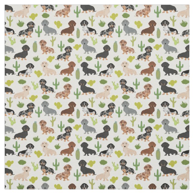 Doxie Cactus Fabric - cute dachshunds gift (Swatch)