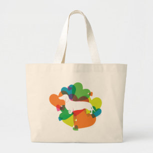 Doxie Colourful Heart Design Large Tote Bag