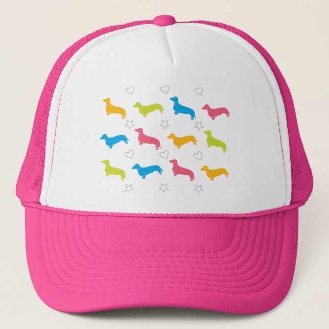 Doxie Colourful Hearts and Stars Trucker Hat (Front)