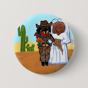 Doxie Cowboy Wedding 6 Cm Round Badge