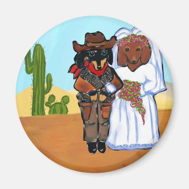 Doxie Cowboy Wedding Magnet (Front)