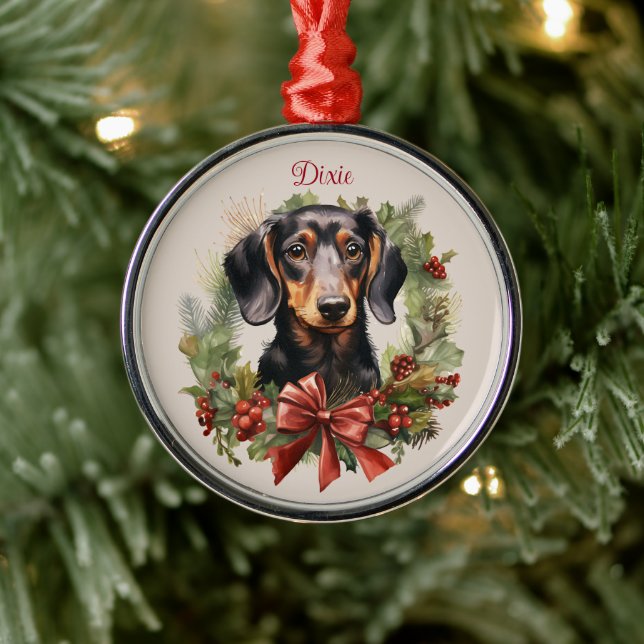 Doxie Dachshund Christmas Pet Memorial Dog Breed Metal Ornament (Tree)