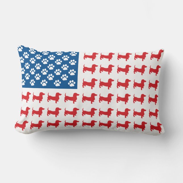 Doxie - Dachshund Patriotic American Flag Lumbar Cushion (Front)