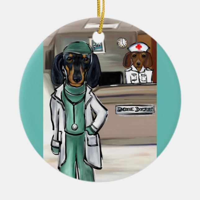 Doxie Doctor Ceramic Ornament (Front)