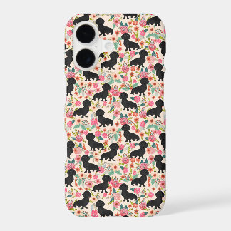 Doxie Floral phone case - black doxie - cream