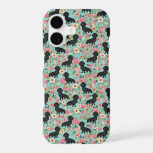 Doxie Floral phone case - black doxie - mint