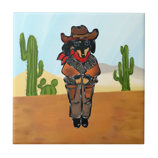 Doxie Gunslinger Ceramic Tile (Front)