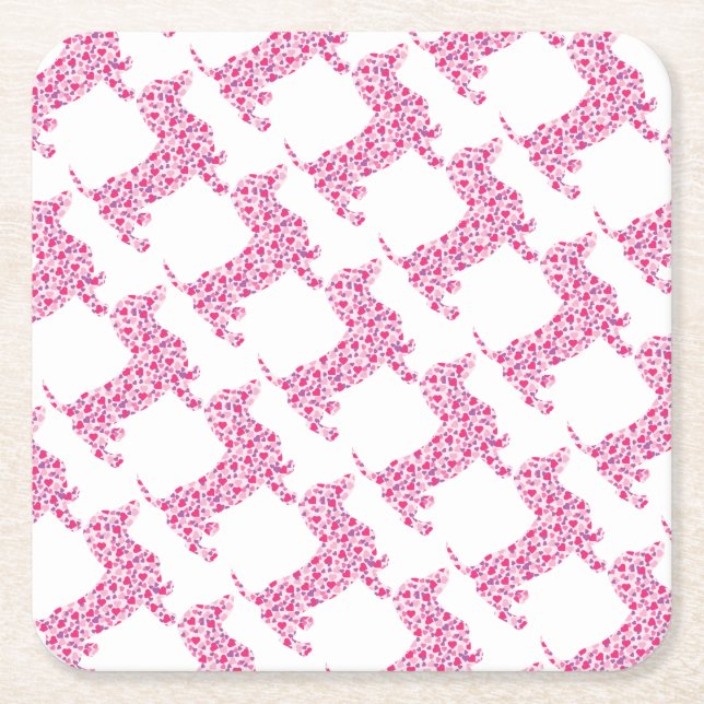 DOXIE-Hearts Square Paper Coaster (Front)