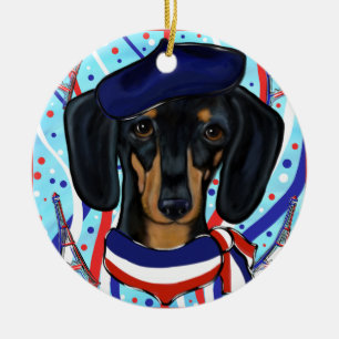 Doxie in Paris Ceramic Ornament