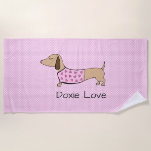 Doxie Love Pink Polka Dot Poolside Gift Beach Towel
