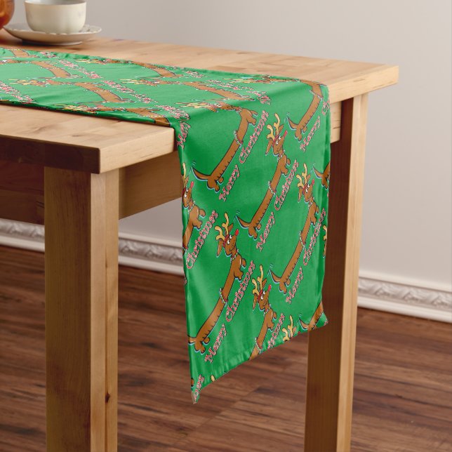 Doxie-Merry-Christmas Short Table Runner (In Situ)