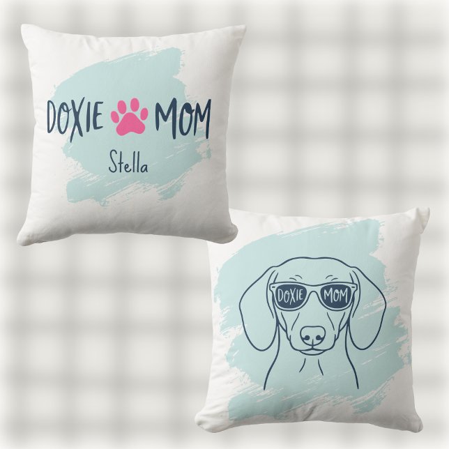 Doxie Mom Pillow Ice Blue Pastel Dachshund Name (Creator Uploaded)