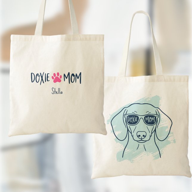 Doxie Mom Tote Bag  Custom Name Ice Blue Dachshund (Creator Uploaded)