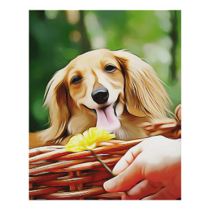 Doxie Person Hand Showing A Flower To A Dachshund Photo Print