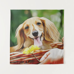Doxie Person Hand Showing A Flower To A Dachshund Tapestry