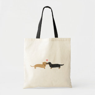 Doxie Smooch with Heart   Wiener Dogs Cartoon Tote Bag