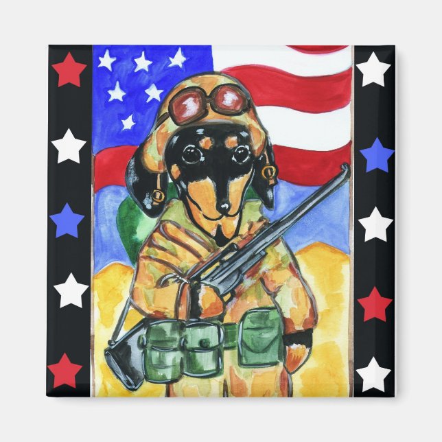 Doxie Soldier Magnet (Front)