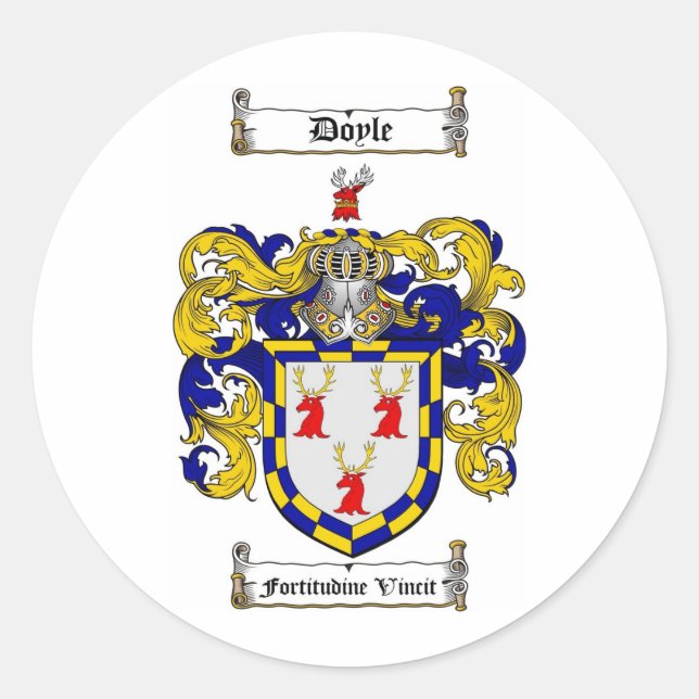DOYLE FAMILY CREST -  DOYLE COAT OF ARMS CLASSIC ROUND STICKER (Front)
