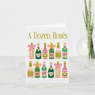 Dozen Rosés Pink Champagne Bottles Pop Fizz Clink Note Card