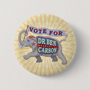 Dr Ben Carson President 2016 Republican Elephant 6 Cm Round Badge