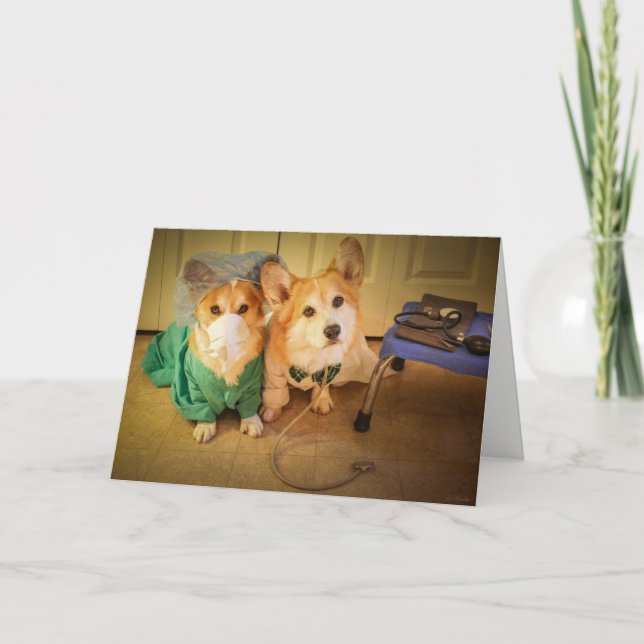 Dr Corgi and Nurse Speedy Recovery Card (Front)