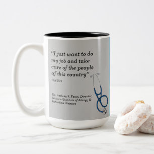 Dr. Fauci, 2-sided design, grey/pale blue, Two-Tone Coffee Mug