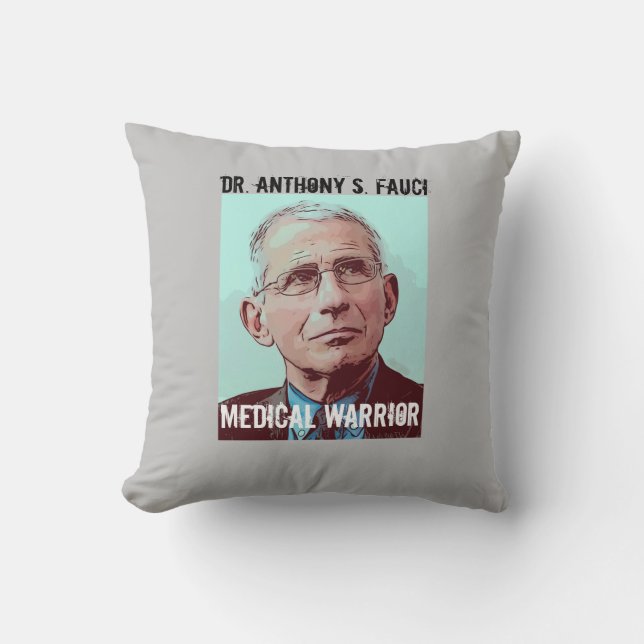 Dr. Fauci, Medical Warrior, gray Cushion (Front)