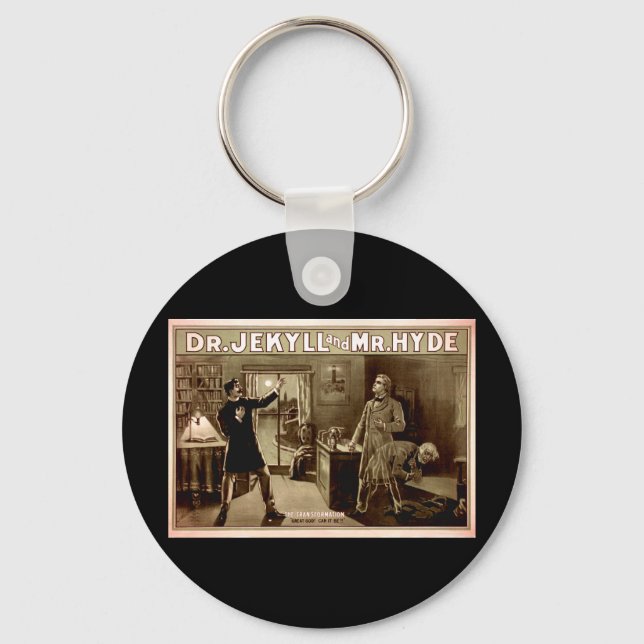 Dr. Jekyll and Mr. Hyde Vintage Illustration 1880s Key Ring (Front)