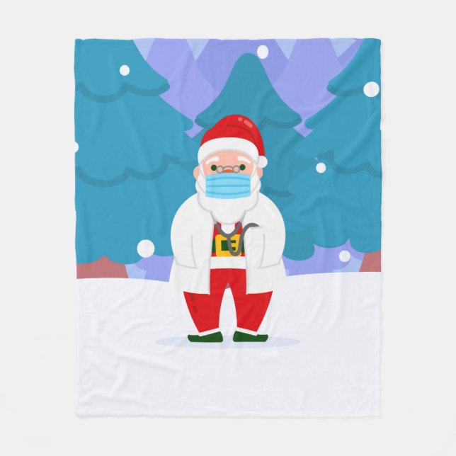 dr santa claus covid christmas face mask doctor fleece blanket (Front)