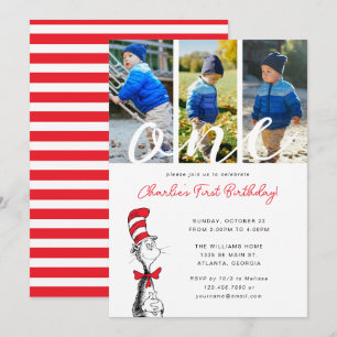 Dr. Seuss Cat in the Hat 1st Birthday Photo Invitation