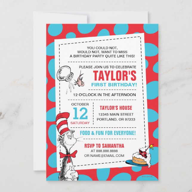 Dr. Seuss Cat in the Hat Birthday Add A Photo Invitation (Front)
