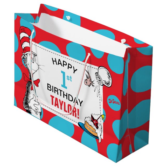 Dr. Seuss Cat in the Hat Birthday Large Gift Bag (Front Angled)