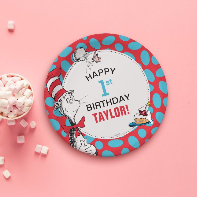 Dr. Seuss | Cat in the Hat Birthday Paper Plate (Plate on table)