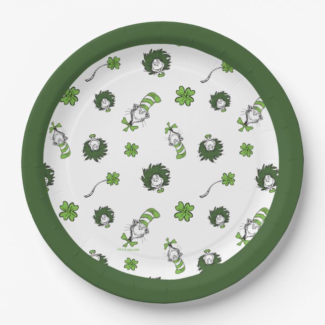 Dr. Seuss | Cat in the Hat Clover Pattern Paper Plate (Front)