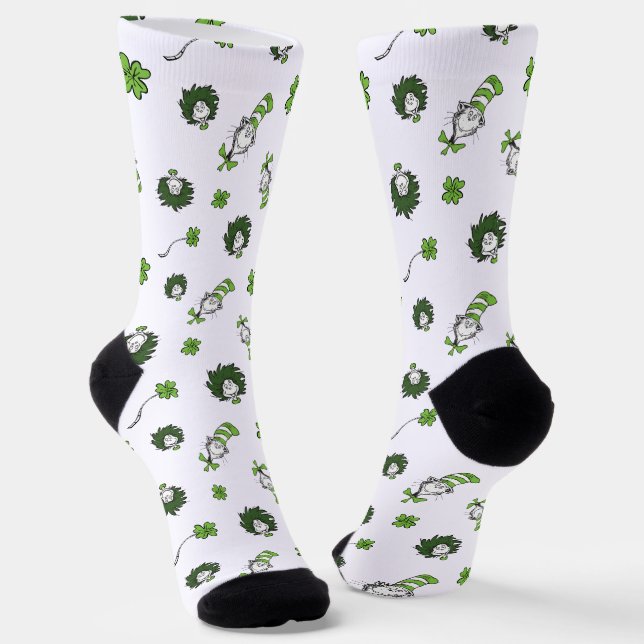 Dr. Seuss | Cat in the Hat Clover Pattern Socks (Angled)