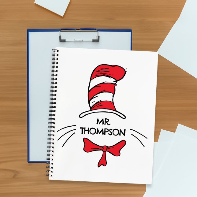 Dr. Seuss | Cat in the Hat Custom Teacher Name Notebook (Notebook on desk)