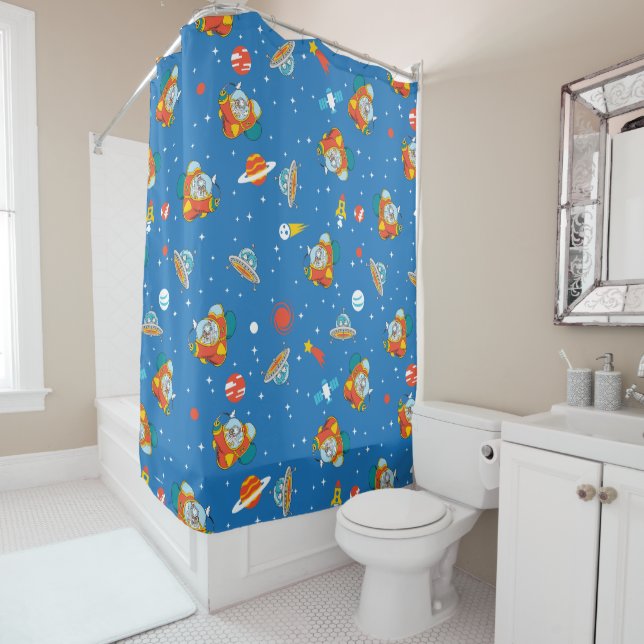 Dr. Seuss | Cat in the Hat Space Pattern Shower Curtain (In Situ)