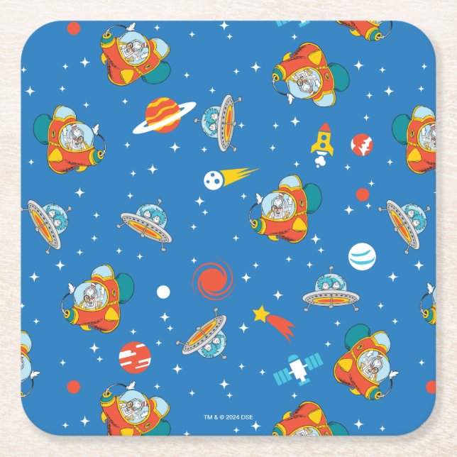 Dr. Seuss | Cat in the Hat Space Pattern Square Paper Coaster (Front)