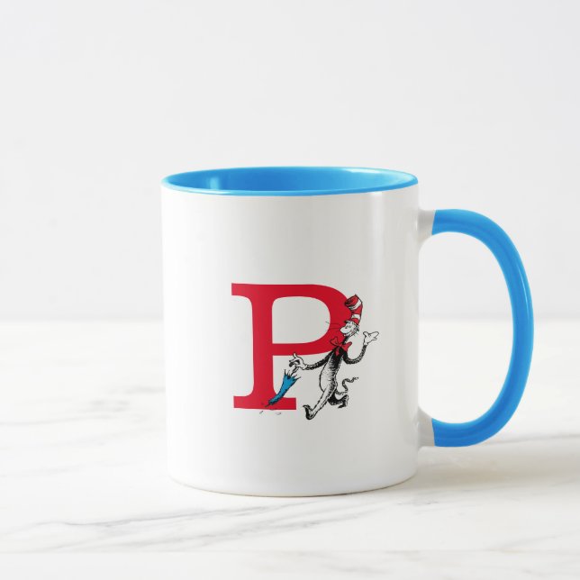 Dr. Seuss Cat in the Hat Umbrella Walk Monogram P Mug (Right)